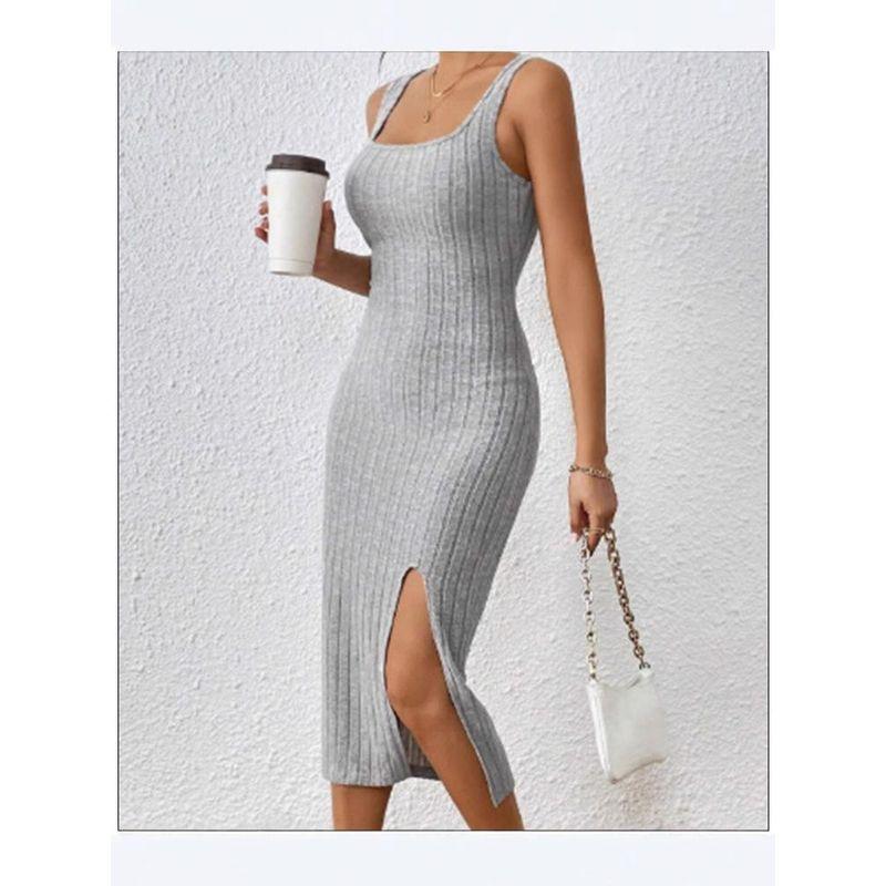 Sexy Sheath Waist Hugging Mid-Length Dress Western Style Spring Sleeve Vest Long Dress
