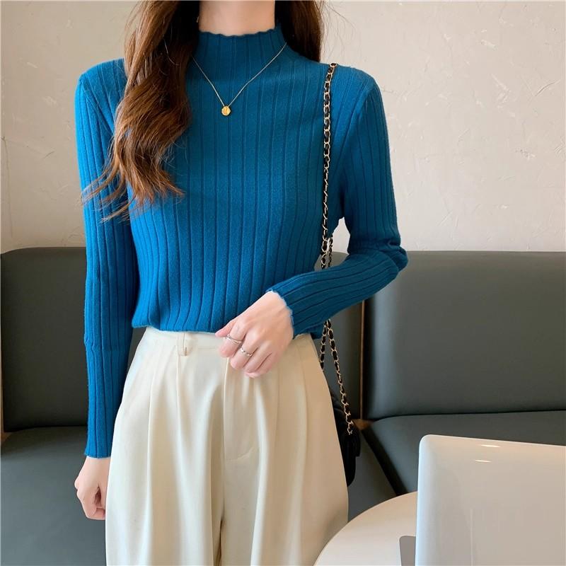 spring autumn Half turtleneck inner sweater women's bottoming shirt foreign style mid-neck slim long-sleeve knitted sweater tops