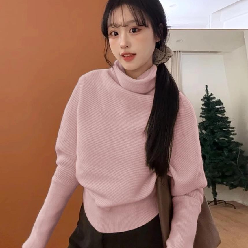 Women's 2025 Winter High-Neck Cowl Sweater: Chic Lazy Style Knitwear