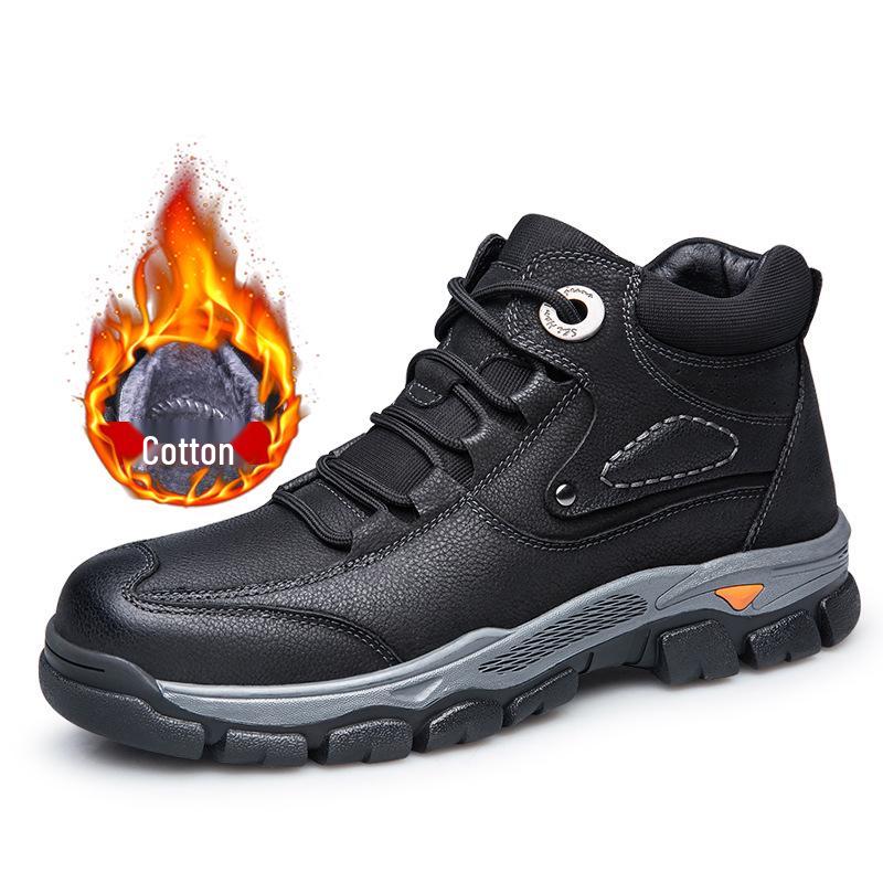 Men s Winter High-Top Wool-Lined Leather Sneakers - Warm, Plus-Size, Outdoor, Casual 38