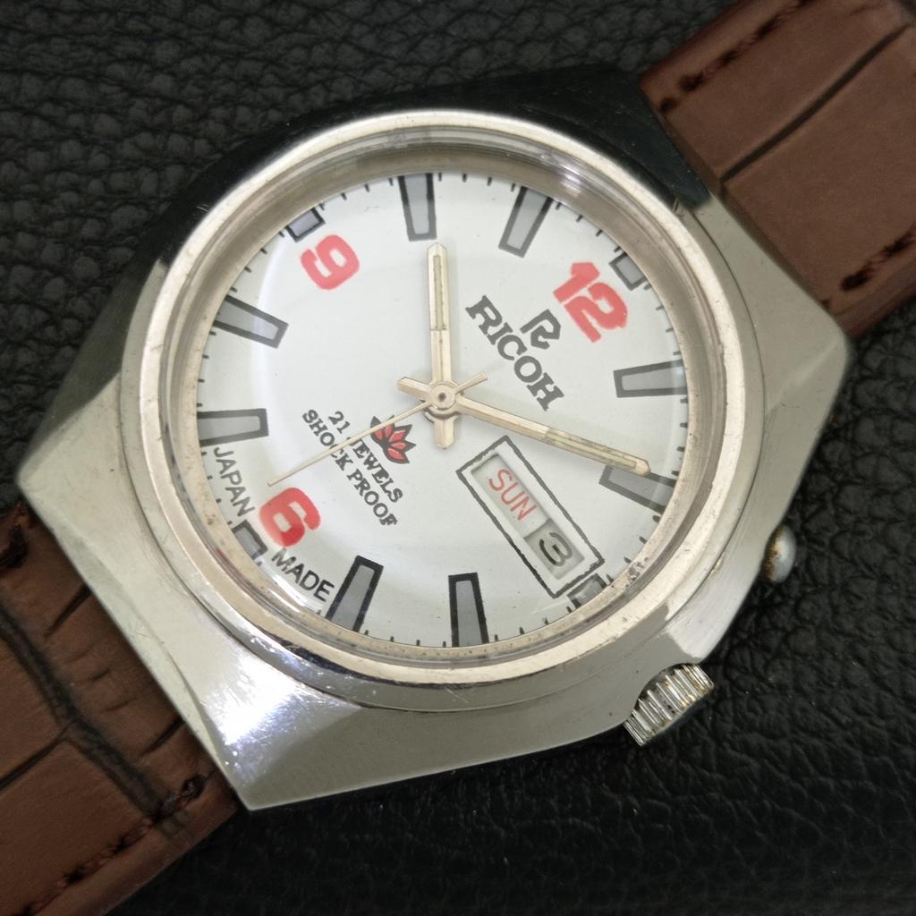 JAPAN VINTAGE RICOH R31 AUTOMATIC MENS WHITE COLOR DIAL WATCH a707654-1
