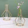 Nordische Einfache Klare Glasvase mit Eisenkunst-Rahmen für Hydrokultur-Pflanzer Transparenter Reagenzglas-Topf Dekorative Metall-Blumenvase für Tisch