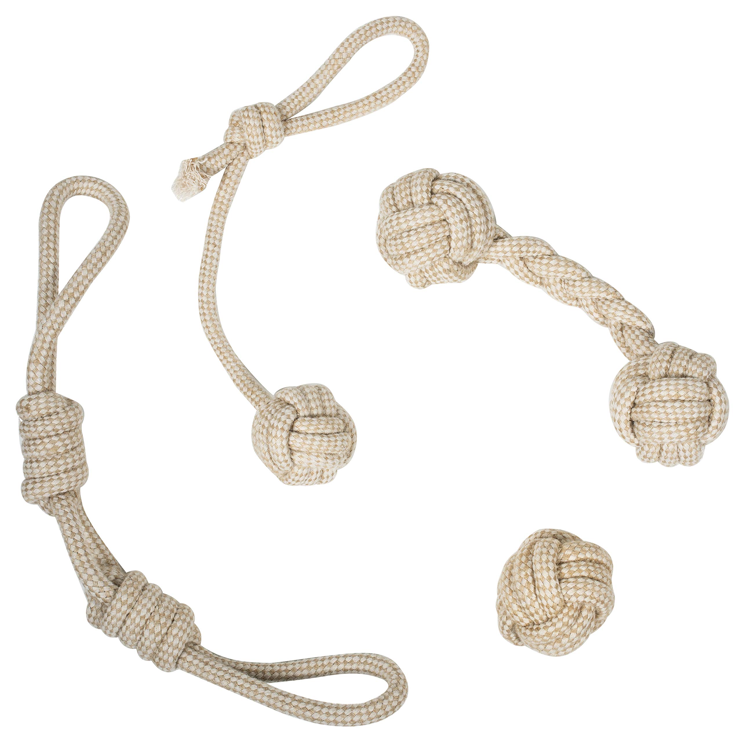 

Franklin Pet Supply Natural Rope Dog Hemp Play War Dog Teeth Puppy Chewing Dog Toys, 4-Pack,