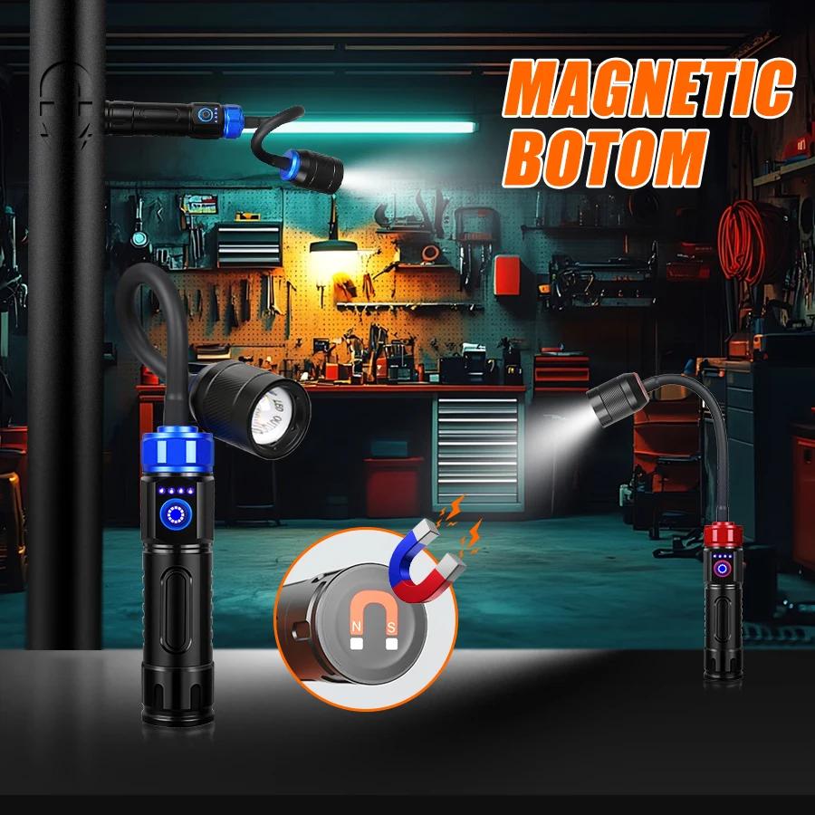 Magnetic LED Flashlights, 360° Rotation Lamp Head,Aluminum Alloy Rechargeable Work Torch,Waterproof Outdoor BBQ Camping Lights