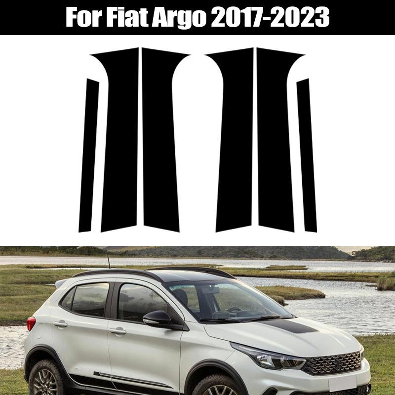 6Pcs Glossy Black Pillar Posts For Fiat Argo 2017 2018 2019 2020 2021 2022 2023 Window Decoration Cover Door Side Trim Stickers