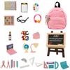 34Pcs Cute Doll School Supplies Dollhouse Mini Campus Stationery Set Doll Canvas Schoolbag Simulation Learning Supplies for Doll