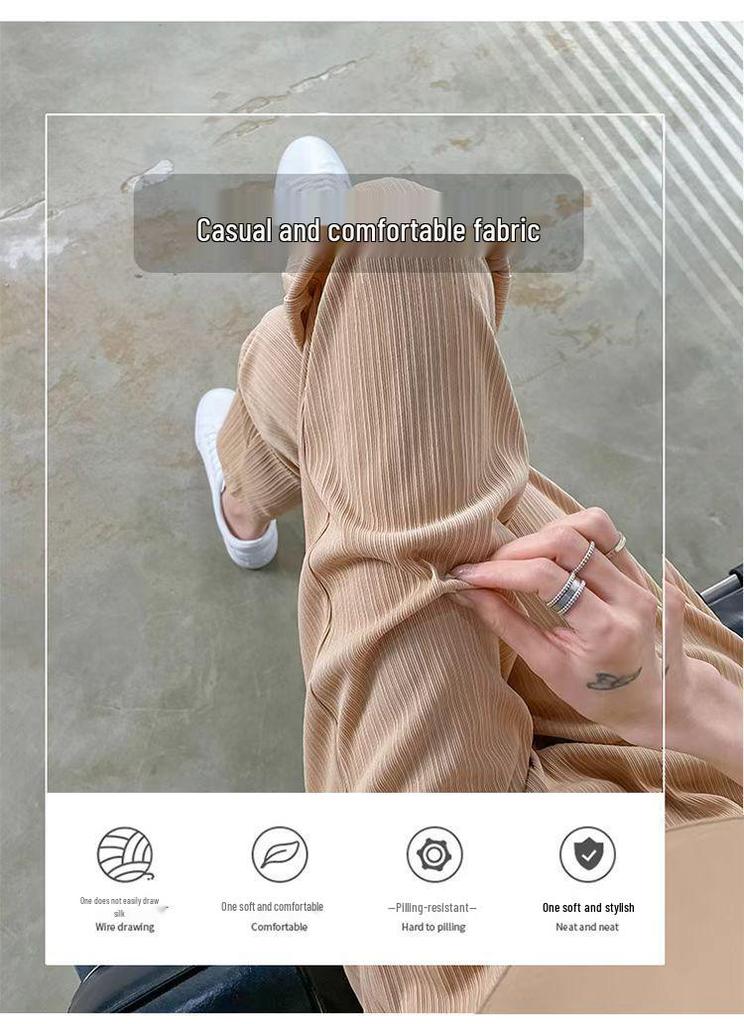 Cool Ice Silk Wide-Leg Pleated Maternity Crop Pants