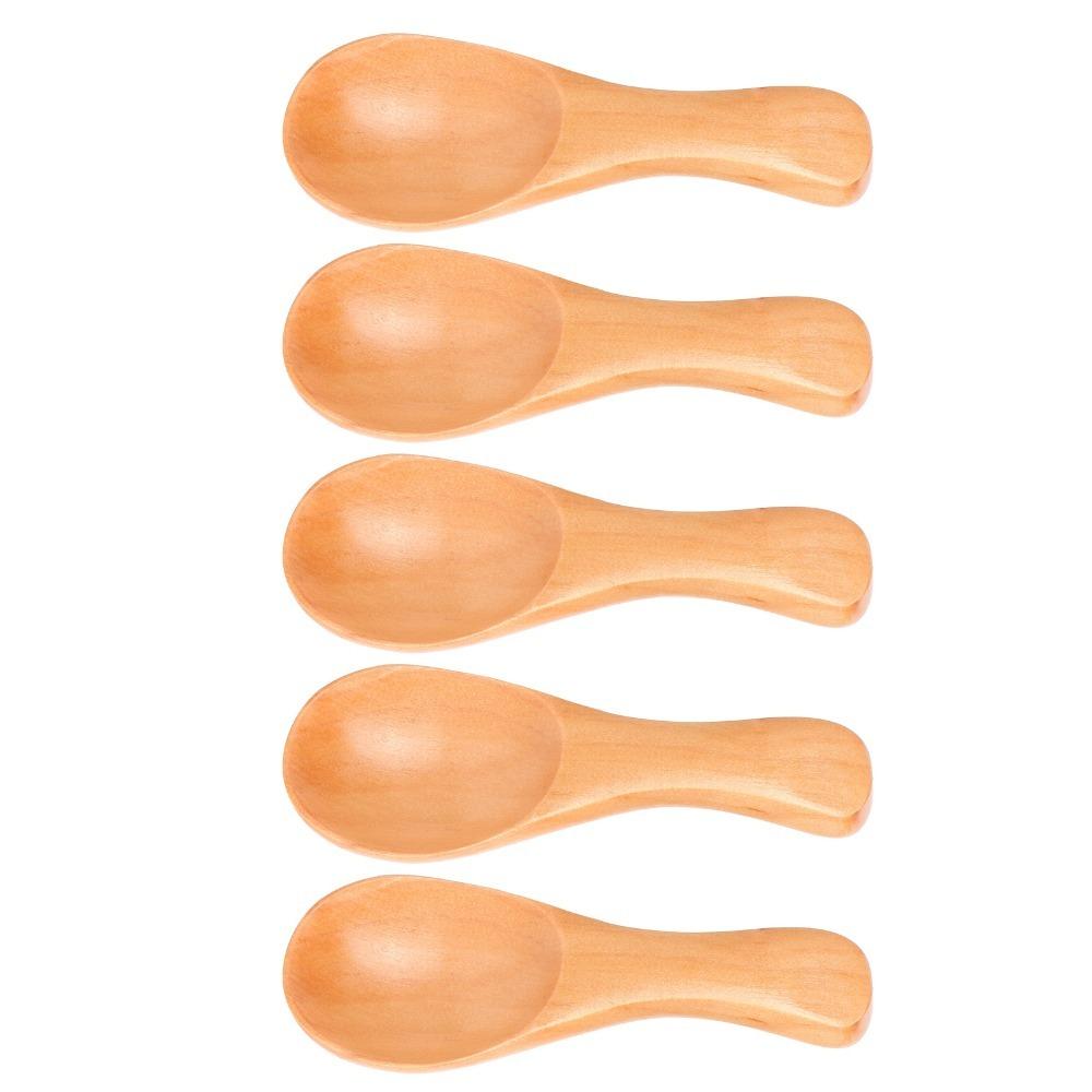 5Pcs Short Handle Wooden Spoon Smooth Polished Teaspoon Scoop Lightweight Kitchen Utensil Kitchen