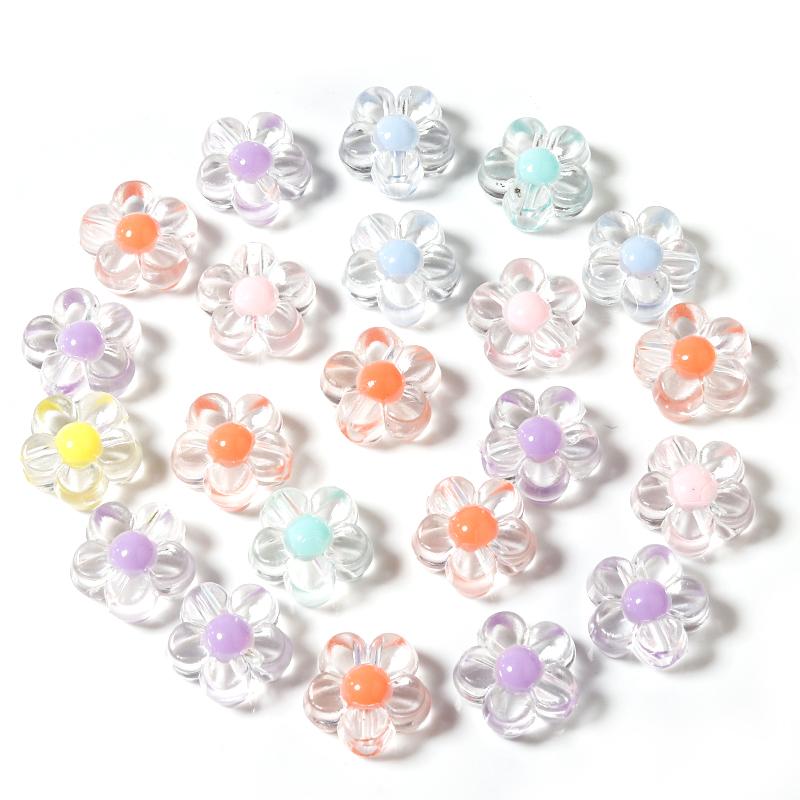 100Pcs Acrylic Colorful Flower Beads Transparent Mix Color Loose Beads Charms for DIY Bracelet Necklace Jewelry Making Findings