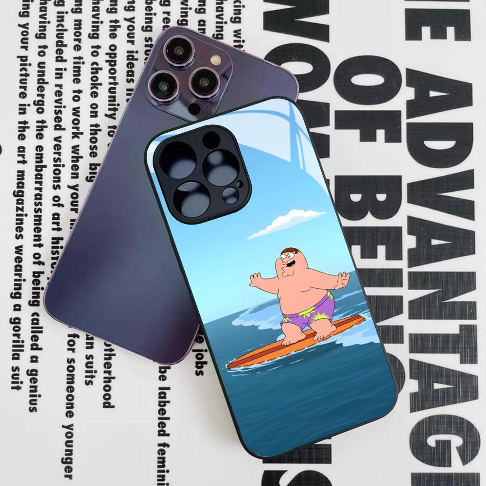 Family Peter Griffin Cartoon Phone Case for Iphone 16 15 14 12 11 13 Pro Max Mini 8 X Xr Xs Puls Black Glass Cover