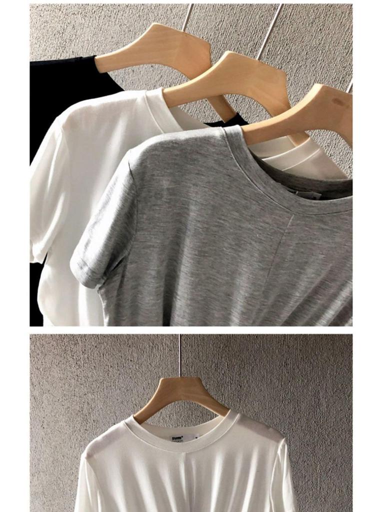 Damen Koreanischer Stil Geknotetes Bauchnabel-Freies Kurzarm Freizeit-T-Shirt