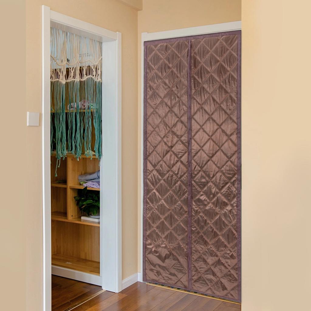 Magnetic Thermal Insulated Door Curtain, Center Opening Cotton PVC Blend, Waterproof Winter Door Cover, for 36x82 In Door, Brown