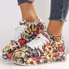 Fashion Women Sneakers Thick-soled Increased Women Sneakers New Hand-painted Graffiti White Women Shoes Outdoor Casual Shoes Plus Size