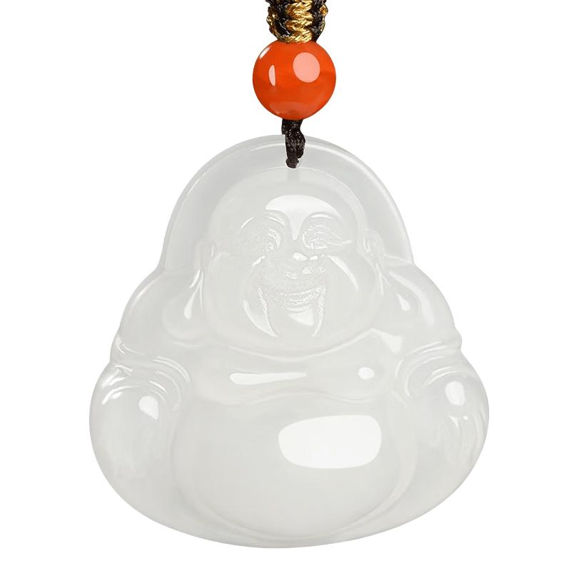 Women s Natural Hetian White Jade Buddha Pendant Necklace