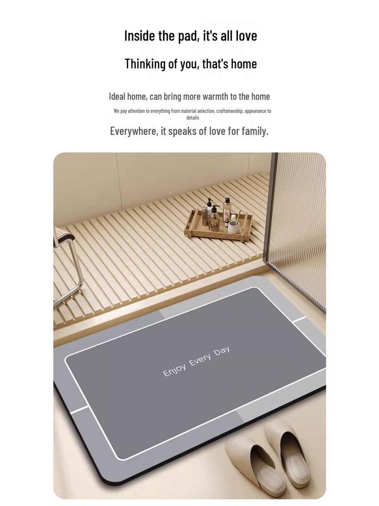 Bathroom Absorbent Non-Slip Diatomaceous Earth Mat: Quick-Drying, Stain-Resistant, Easy-Clean Mat