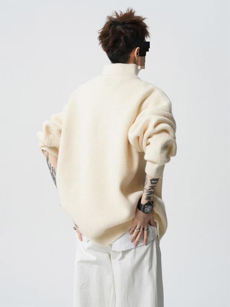 Men's Oversized Half-Zip Knit Sweater for Autumn/Winter