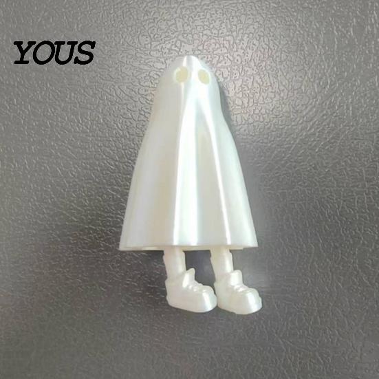 Spooky Ghost Ornament 3D Printed Halloween Figurine, Statue, Movable Joints Matte White Figure Fidget Toy, Desktop Decoration for Home Office,
