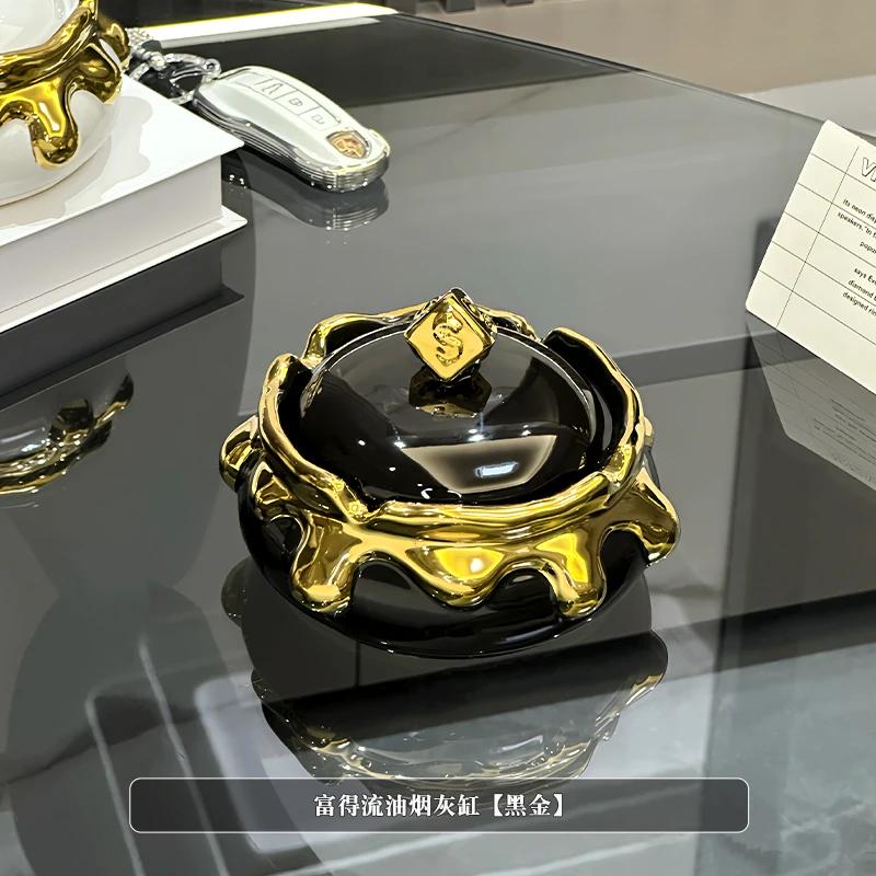BRLight Luxury Ashtray Living Room with Lid Anti Fly Ash Ceramic Cigar Ashtray Decoration Chinese Home Decoration Art Friend GiftEY