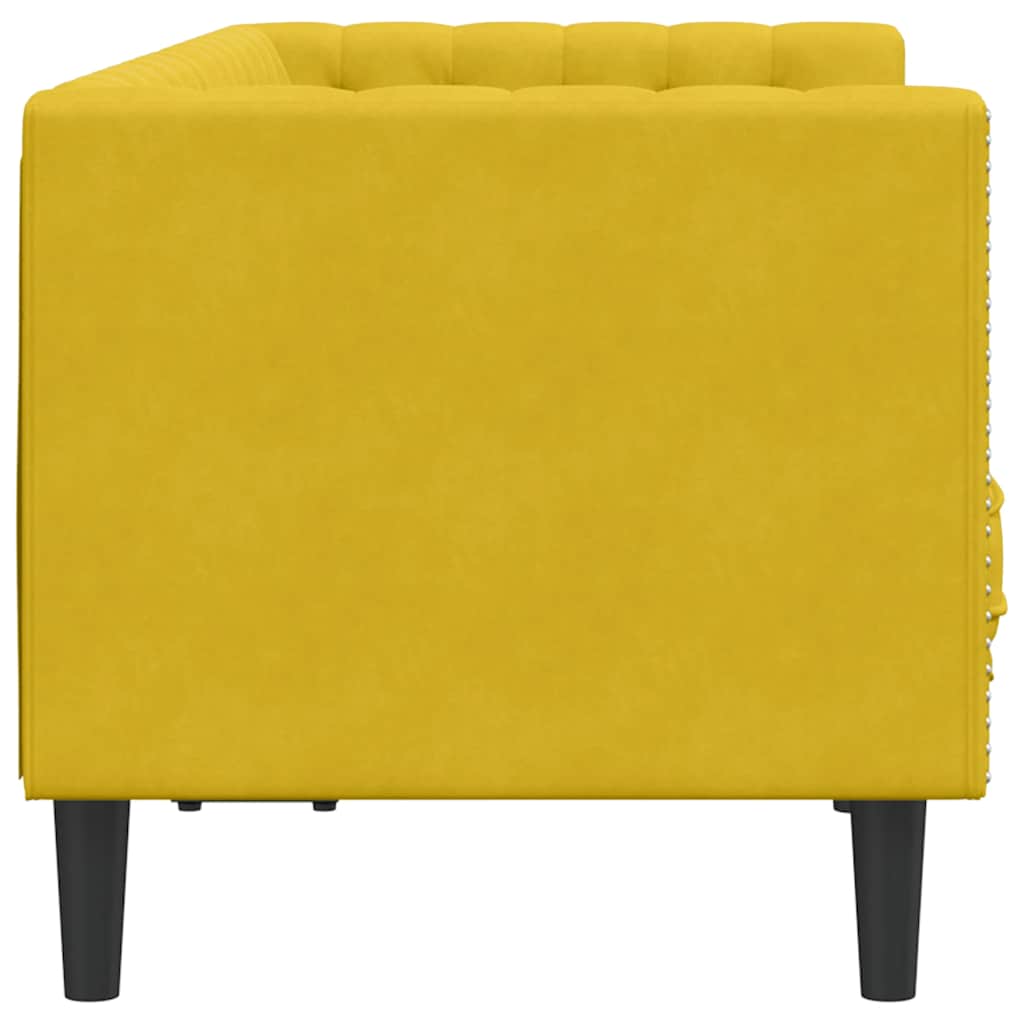 Chesterfield Sofa with Neck Pillows 2 Seater Yellow Velvet
