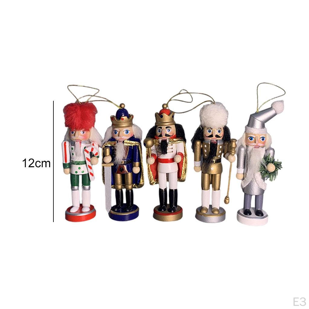 5Pcs Handmade Nutcracker Figures 12cm Handcraft Classic Ornament Doll Soldier for Shelf
