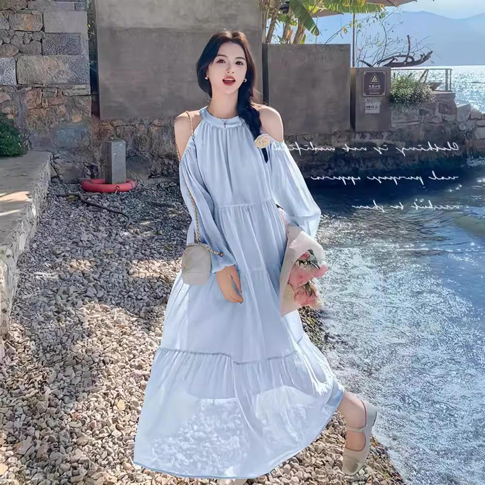 2025 Women's Beach Off-Shoulder Dress: French Style, Sweet, Loose, Exquisite, Long Fairy Dress