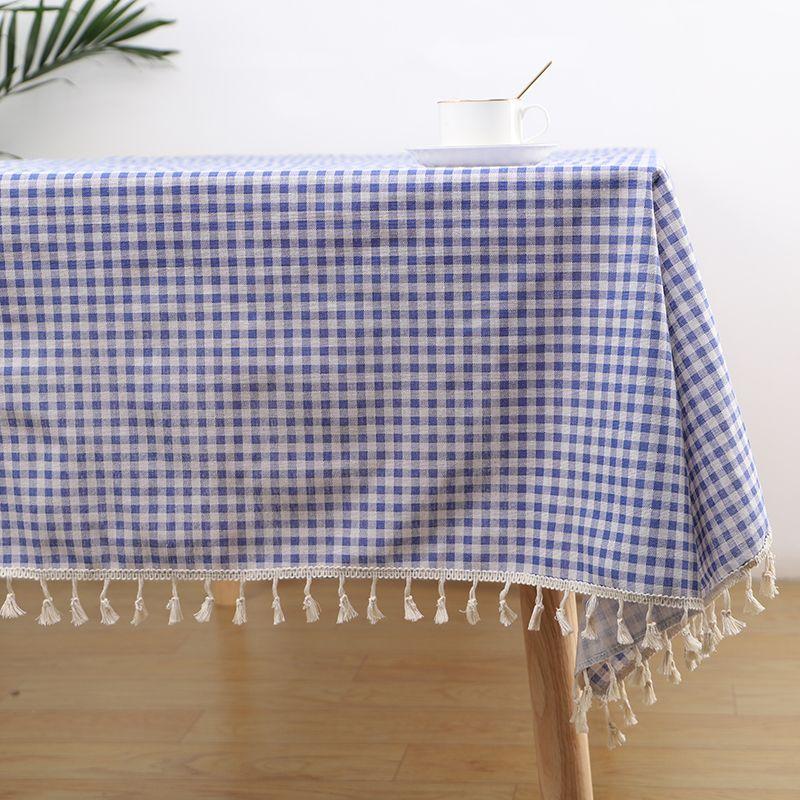

Fresh Cotton Linen Tablecloth Small Floral Pastoral Lace Fabric Dormitory Dining Table Tablecloth Rectangular Desk Pad Blue Plaid [Tasser]] 60*60cm