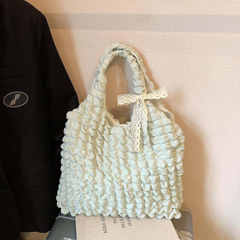 

Cloud pleated shoulder bag schoolgirl simple handbag shopping bag underarm tote bag bento bag зелений