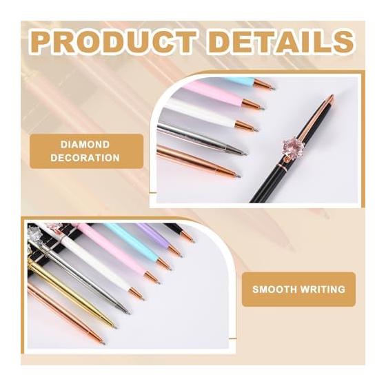 PATIKIL 2pcs Black Ink Ballpoint Pens, Crystal Diamond Twist Metal Pens 1.0mm Medium Point, Gold for Notes, Journaling, Gifts, Office