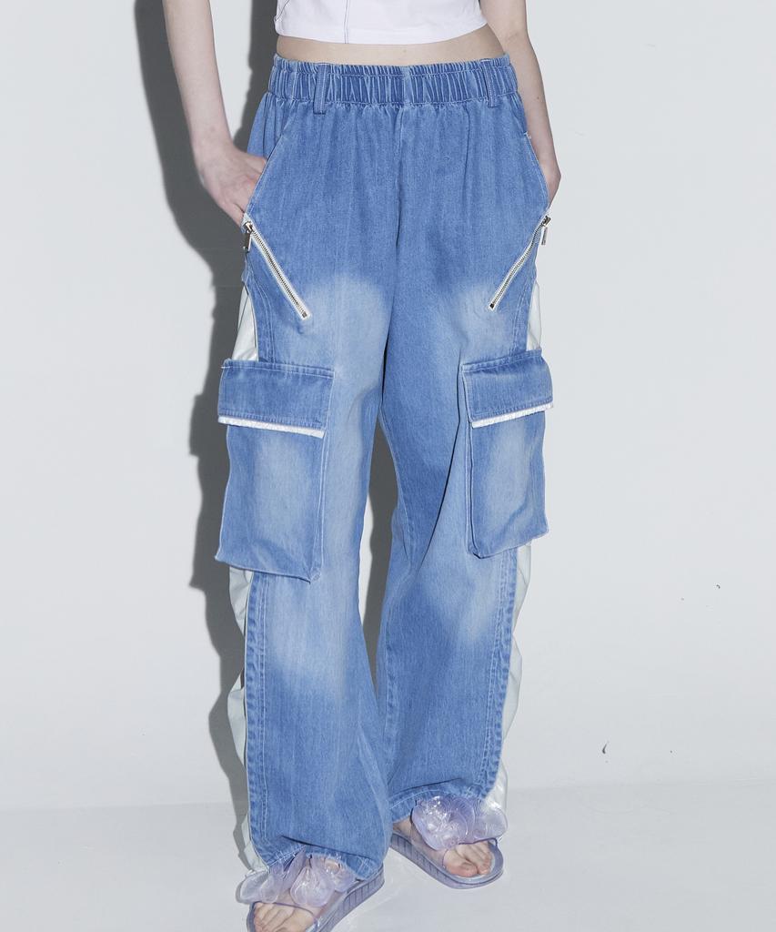 Aleseueseussi Wrinkle Mixed Cargo Denim Pants - L/De