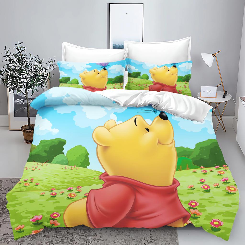 Winnie The Pooh Bedroom Bedding Set Duvet Cover Christmas Gifts Comforte Cartoon With Pillowcase Children's Suitable and Adults