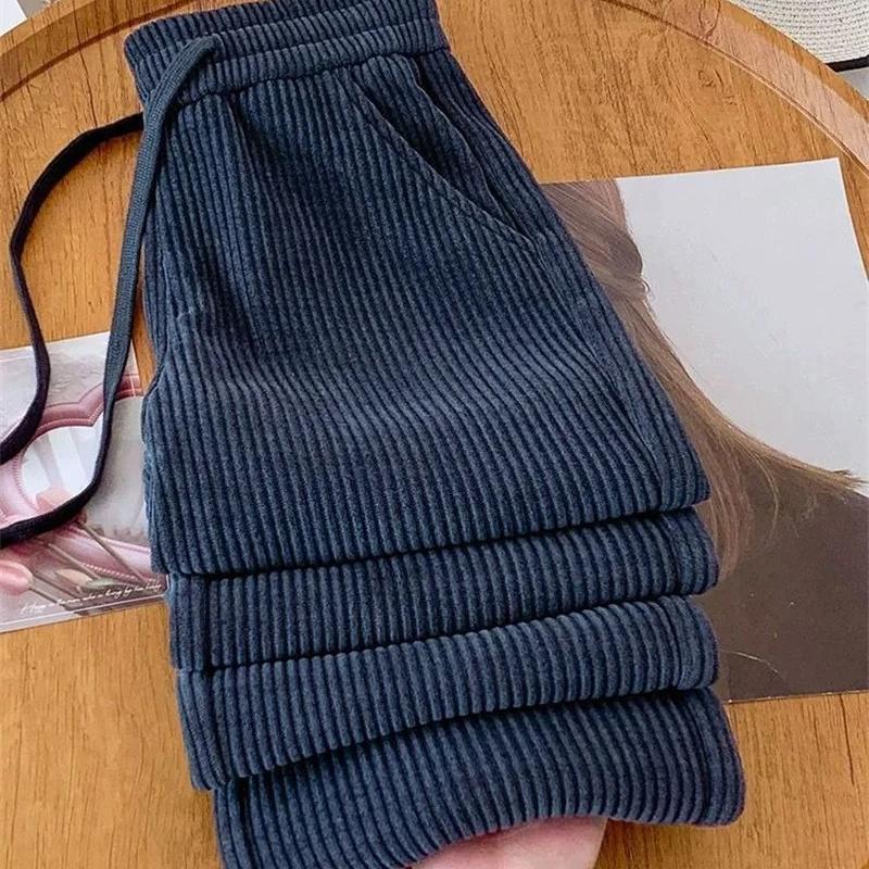 Samt Gepolsterte Lässige Hosen Damen Herbst Winter Hohe Taille Cordhosen Damen Große Größen Gerade Hosen Damen