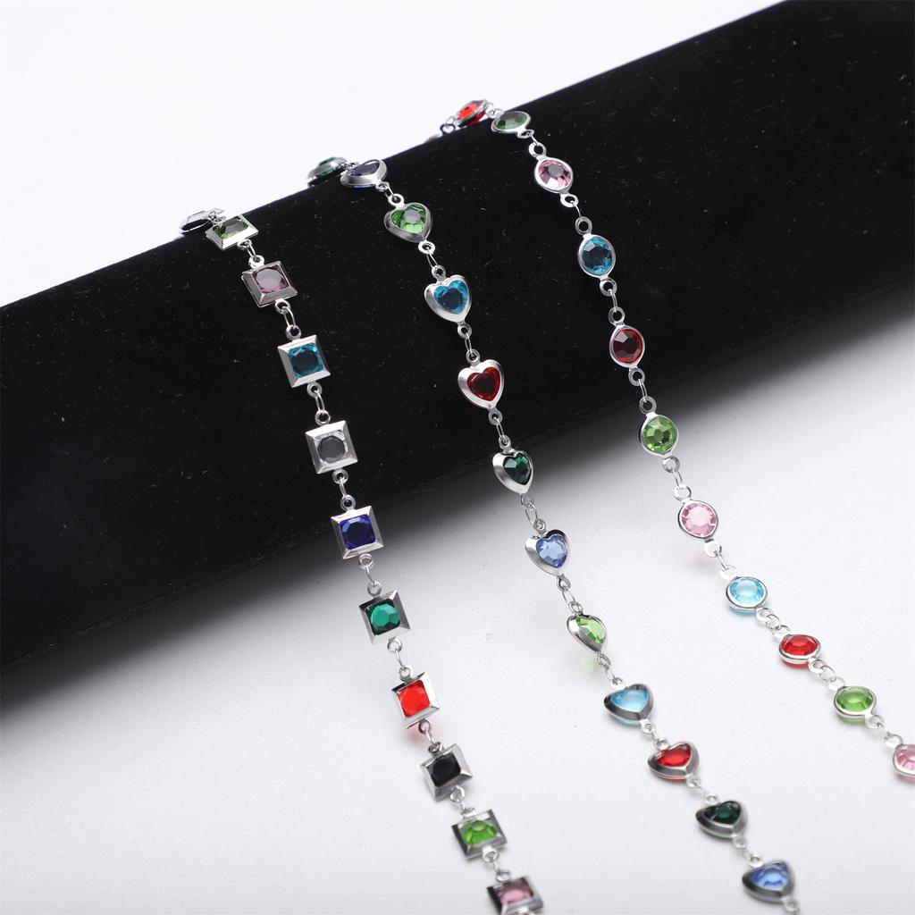 JMXD Personalized Titanium Steel Bracelet, Crystal Chain with Colorful Diamonds Inlay, Unique Design for Daily & Special Occasions