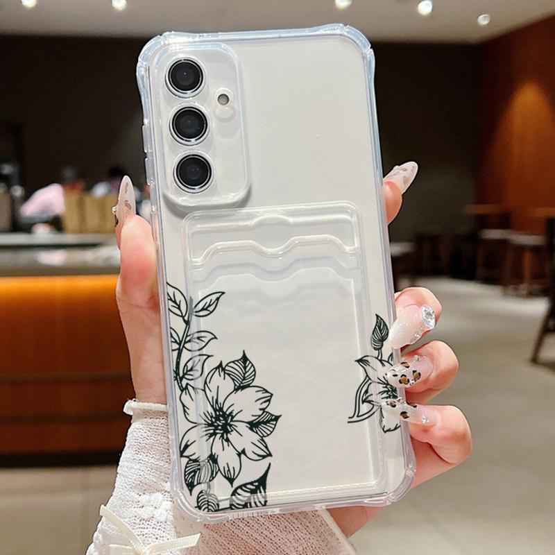 

Прозрачный слот для карт с цветочным узором лилии мягкий силиконовый чехол для Samsung S25 S24 S22 Ultra S23 S21 S20 Fe A55 A54 A53 A52 A35 A34 A15 ударопрочный тонкий чехол Samsung A26 прозрачный