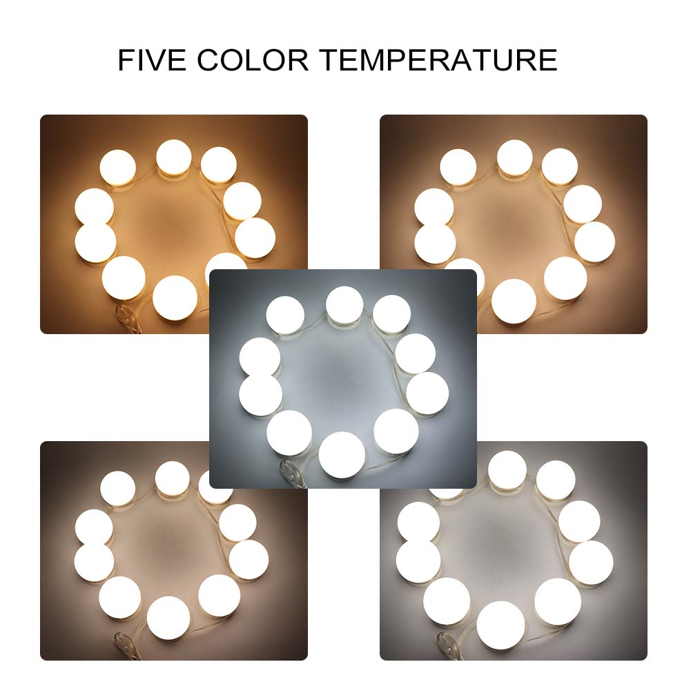 10Pcs USB LED 5 Color Temperature Light Bulb for Makeup Beauty Tabletop Vanity Mirror