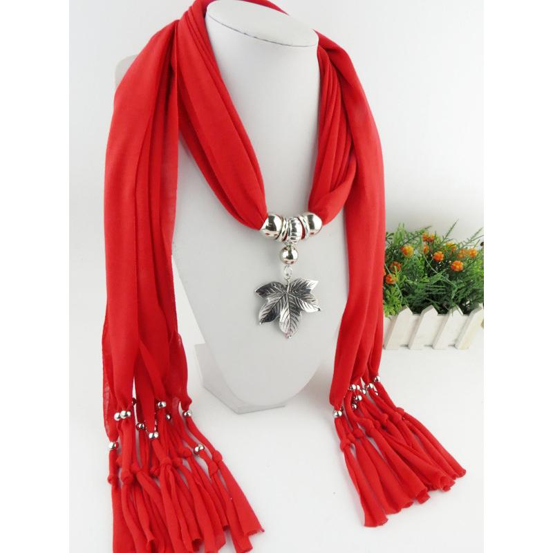 Eleganter Polyester-Infinity-Schal mit Blattanhänger & Quasten – Damen Modischer einfarbiger Halswickel