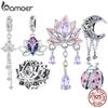 BAMOER Argint 925 Tassel Floare de Lotus Mărgele Silicon Lanț Roz Charm pentru Brățară Femei Accesorii Bijuterii DIY