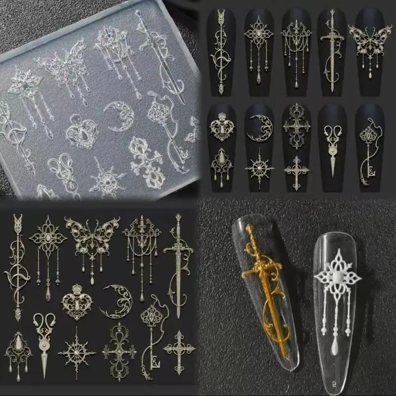 

European Retro 3D Relief Nail Art Mold, Silicone Carving Template with Sword, Moon & Ornate Patterns United States