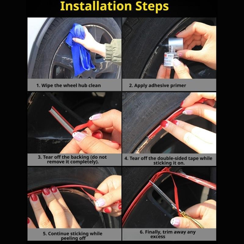 Automotive Rims Trim Wheel Rims Protectors 8M Wheel Edge Accent Molding Trim Roll for Daily Driving Styling