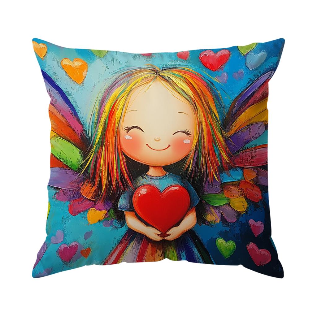 Angel Wings Heart-Shaped Pillowcase Printed Polyester 40/45/50cm Throw Pillowcover Decorative Sofa Cushion Pillowslip Home Decor