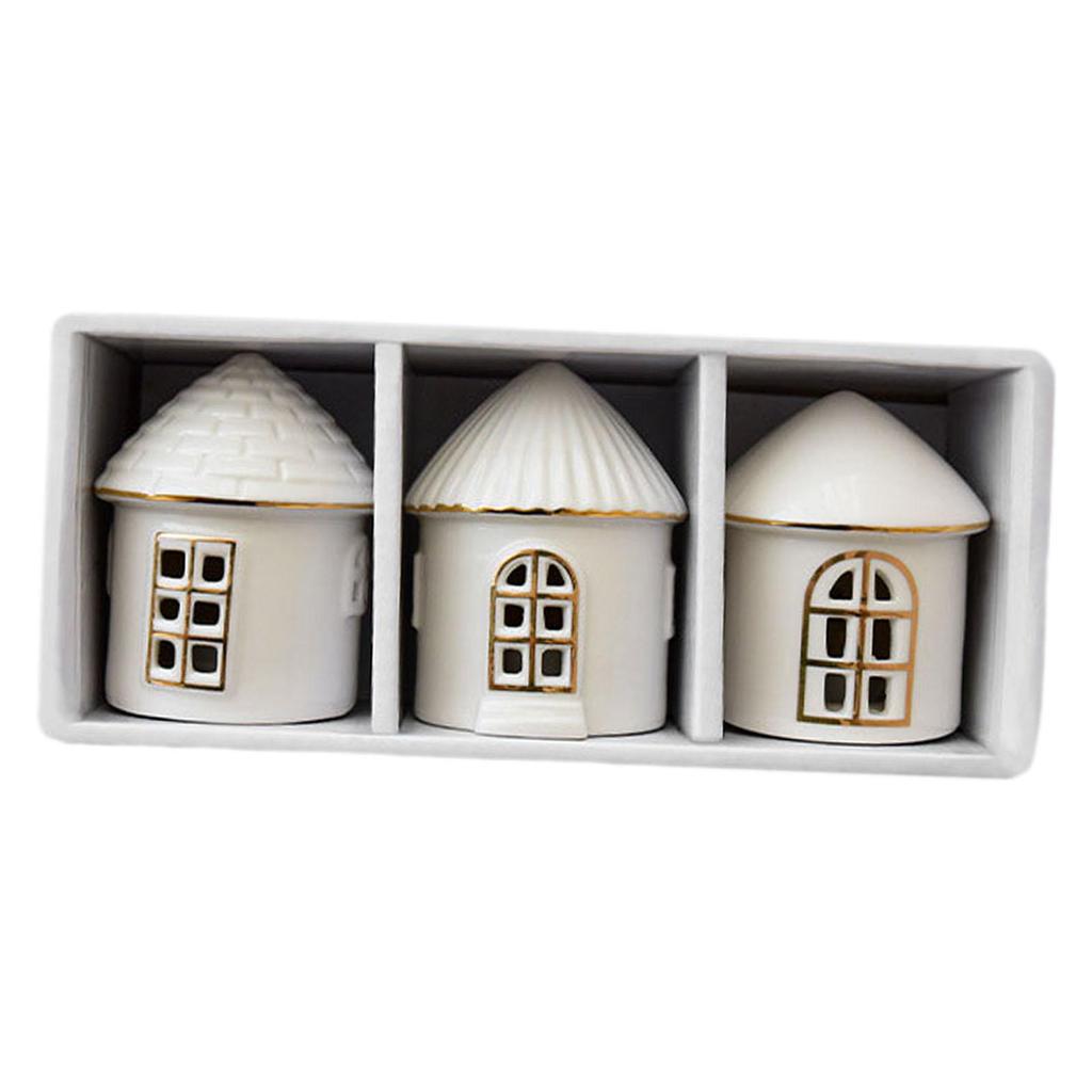 3 Pieces Christmas Miniature House Statue Table Centerpiece Craft Xmas Village Toy for Shelf Living Room Holiday Indoor Office