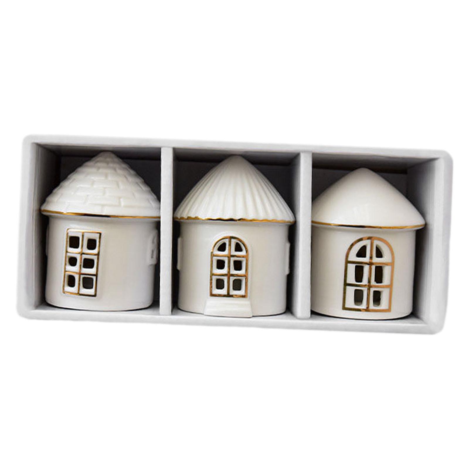 

3 Pieces Christmas Miniature House Statue Tabletop Decor Decorative Gift with Light Ceramic Small House Figurine for Holiday