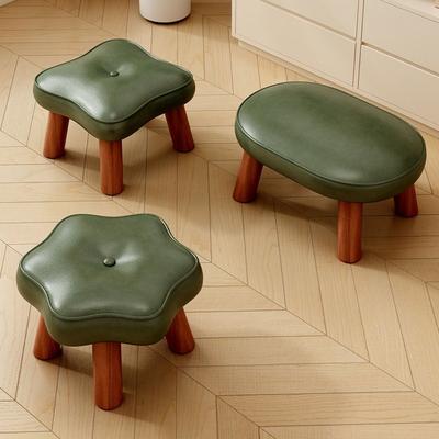Non-Skid Low Seat PU Leather Multifunctional Small Footrest Stable Shoe Changing Chair  Office