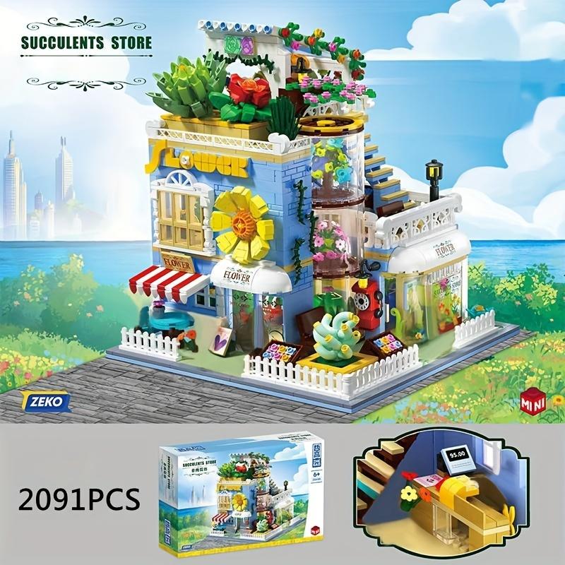 2091Pcs Succulent Flower House Building Blocks Set, Flower House Assembly Toys, Flower Assembly Building Blocks Decoration