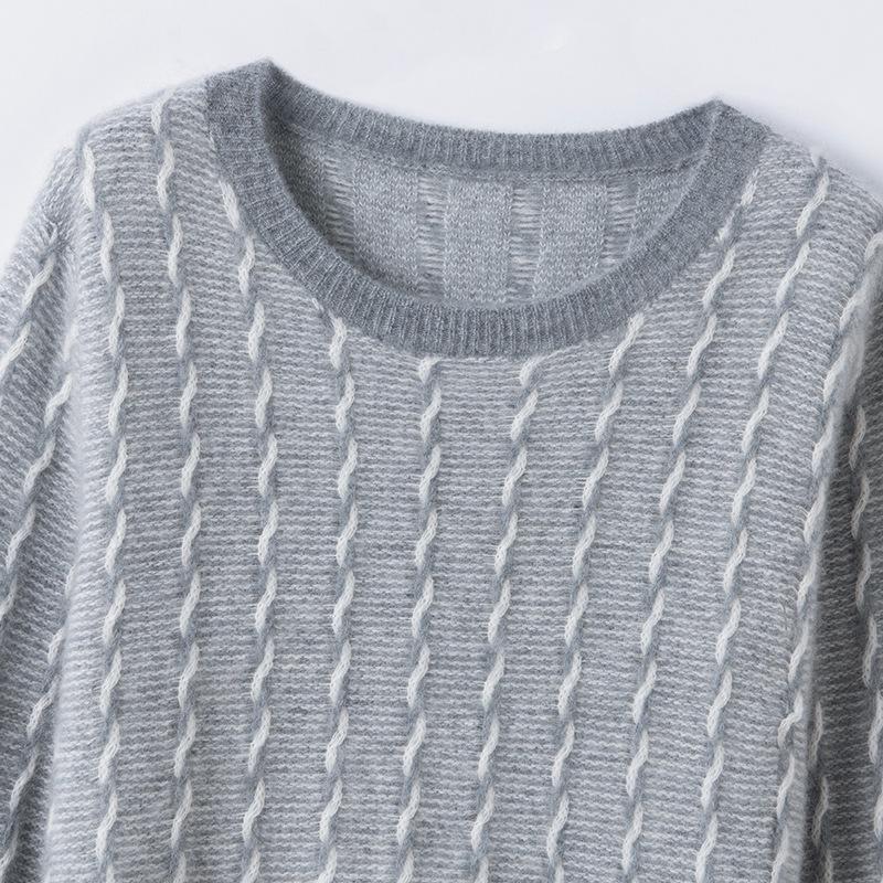 Seven-Gauge Pure Cashmere Round Neck Contrast Color Loose Sweater