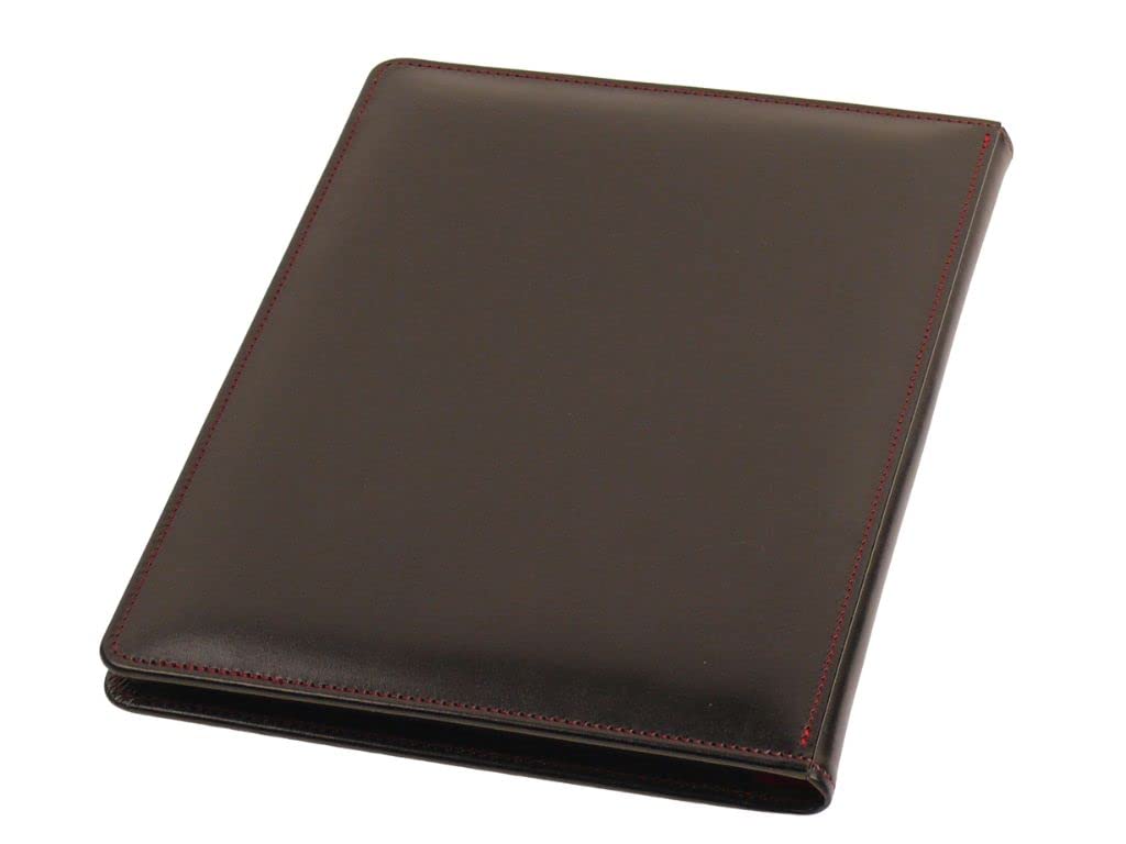 Genuine Leather Report Pad Holder - Made in Japan - Leather Report Holder, A4 Size (Black/Red)