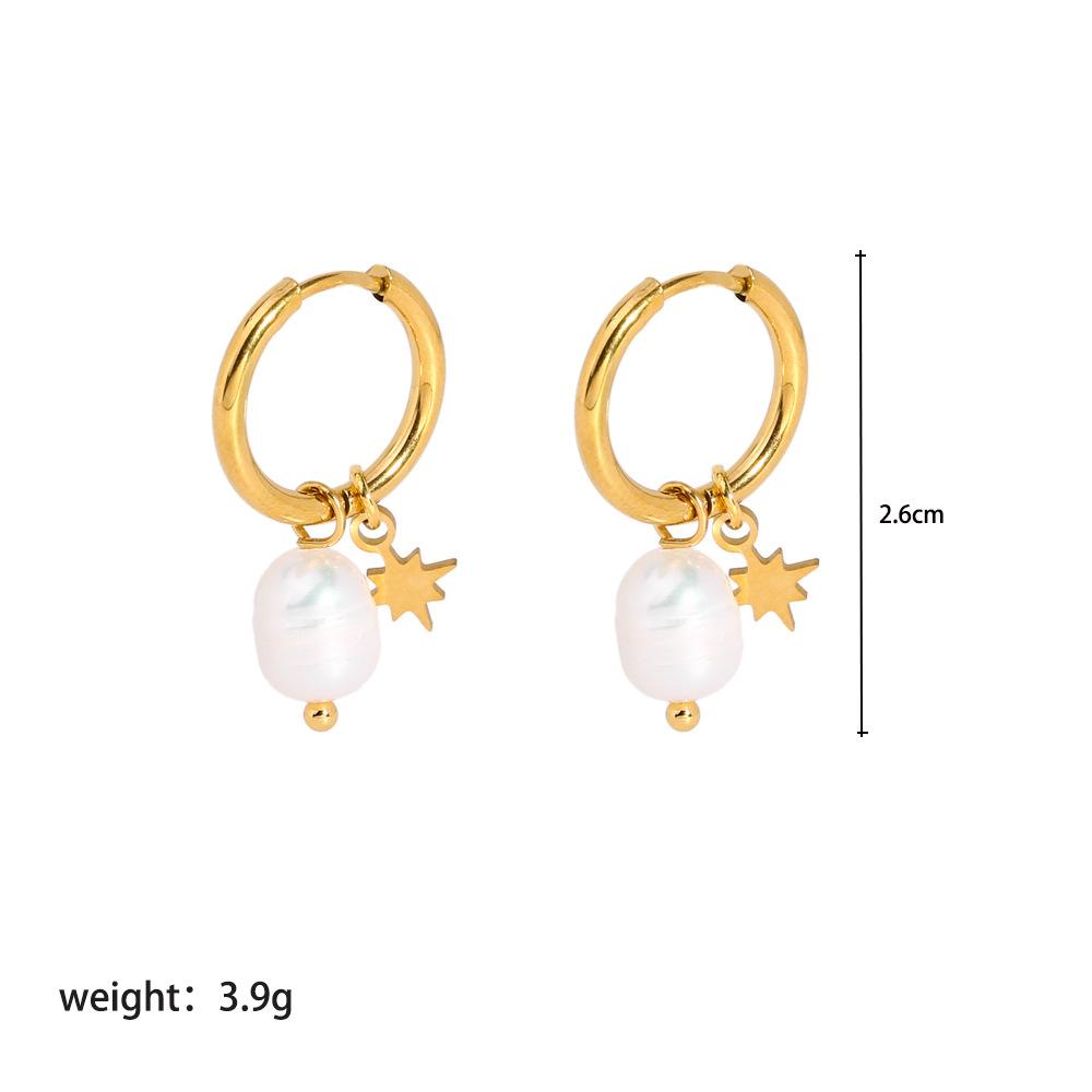 Pearl Drop Earrings For Women Gold Color Stainless Steel Freshwater Pearl Hoop Ear Accessory