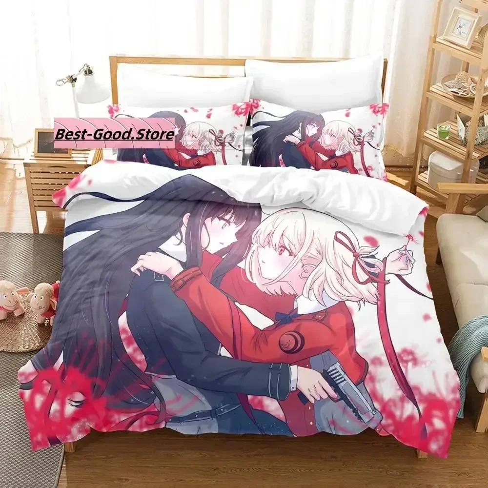 New Lycoris Recoil Bedding Set Single Twin Printed Bed Set With Pillowcase Duvet Cover Soft Single Double Queen Super King Size
