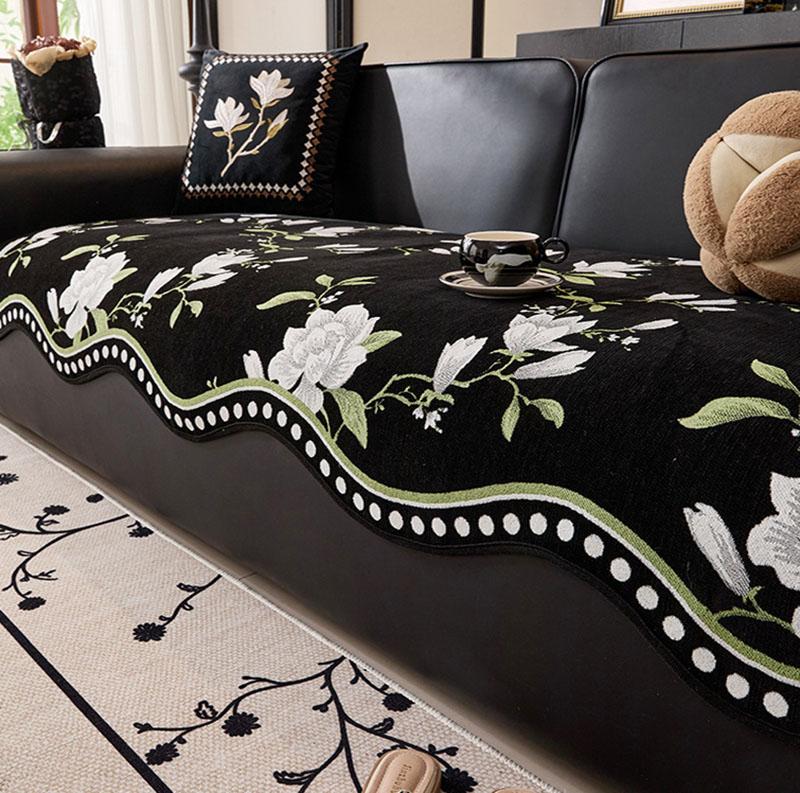 Retro Unregelmäßiges Chenille Sofakissen Blumendruck Rutschfester Bezug Für Wohnzimmer Vier Jahreszeiten Universal Möbelüberwurf