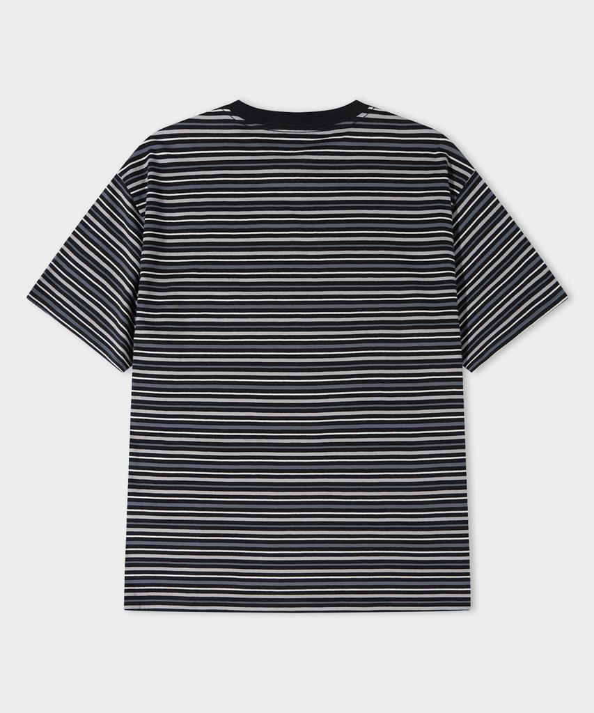 LEMAIN SECOND Fine Stripe Oversized Short Sleeve T-Shirt [Black]