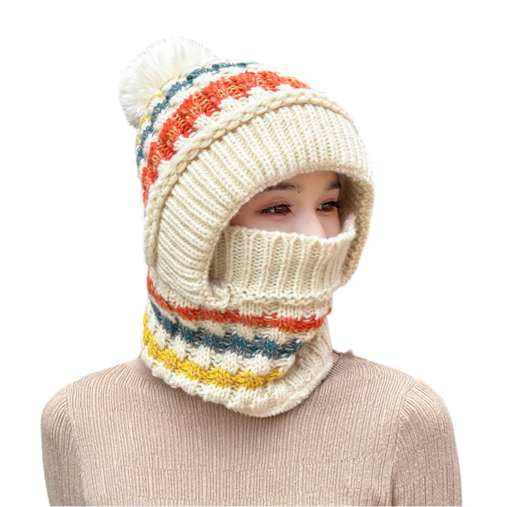 Knitted One-Piece Balaclava Hat with Ear Protection Thickened Winter Cold Weather Face Mask Neck Warmer for Outdoor Activities